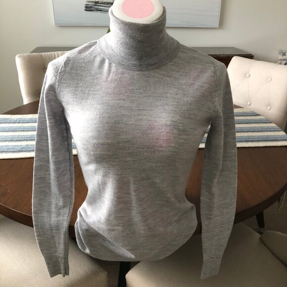 Max Studio Extra Fine Merino Wool Lg Slv Turtleneck Sweater Heather Gray Sz XS - Picture 12 of 12